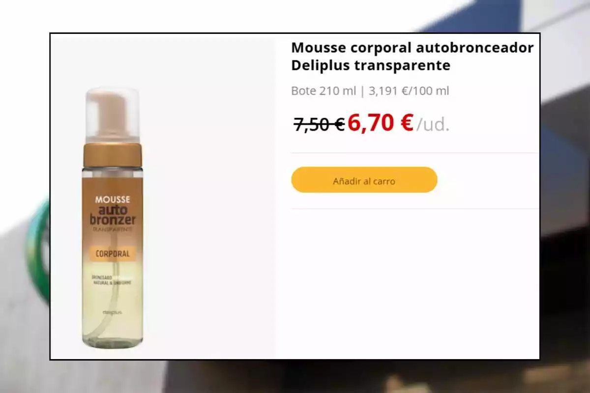 Deliplus transparent self-tanning body mousse on sale with a discounted price and the option to add to cart Deliplus transparent self-tanning body mousse on sale with a discounted price and the option to add to cart