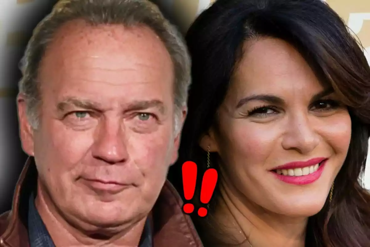 Close-up photo montage of Fabiola Martínez and Bertín Osborne, with two red exclamation marks between them.