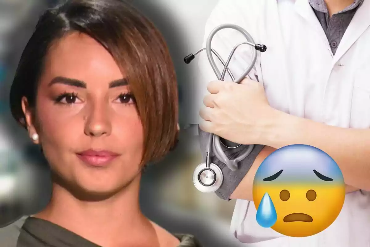 Anita amb expressió seriosa al costat d’un metge amb bata blanca i un estetoscopi, acompanyats d’un emoji trist