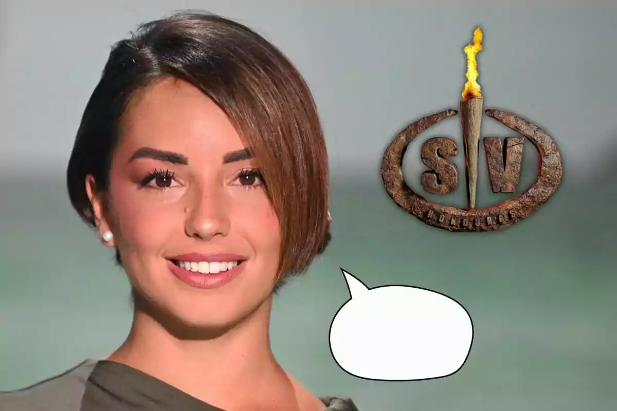 Muntatge amb un primer pla d’Anita Williams somrient amb un vestit verd juntament amb una bombolla de missatge i el logotip de 'Supervivientes'