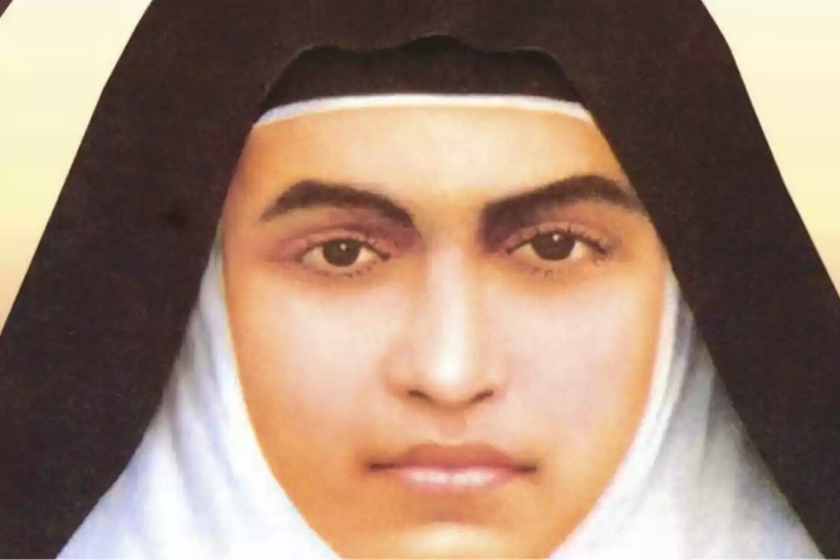 Retrato de una mujer joven con hábito religioso y expresión serena Retrato de una mujer joven con hábito religioso y expresión serena