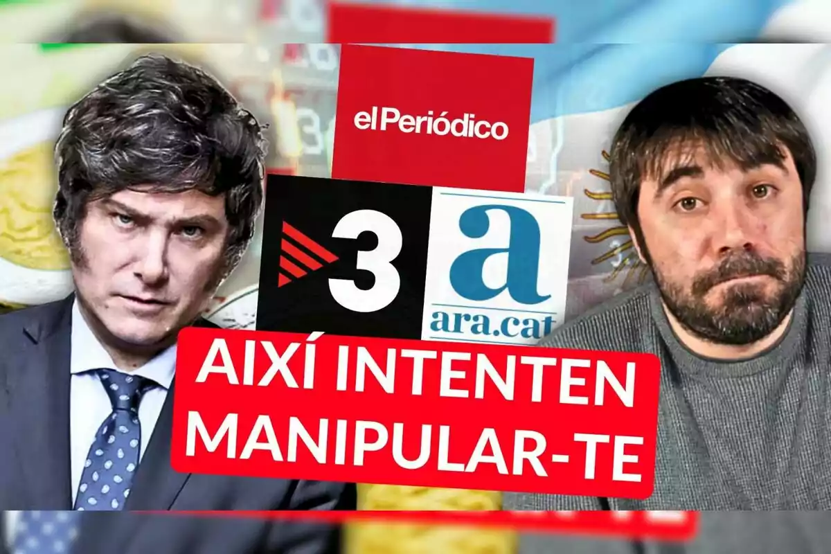 Two men with serious expressions appear next to the logos of several media outlets and a text in Catalan that says Així intenten manipular-te.