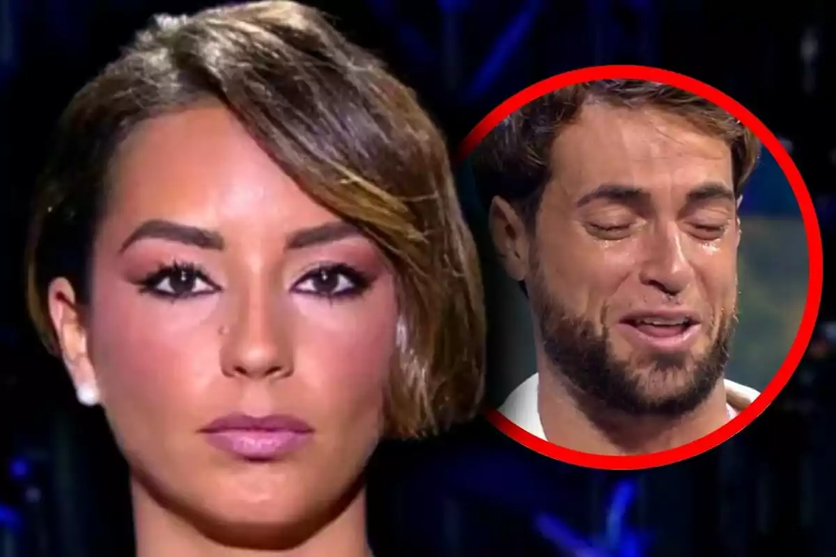 Anita Williams with a serious expression in the foreground and Montoya crying inside a red circle in the upper right corner.