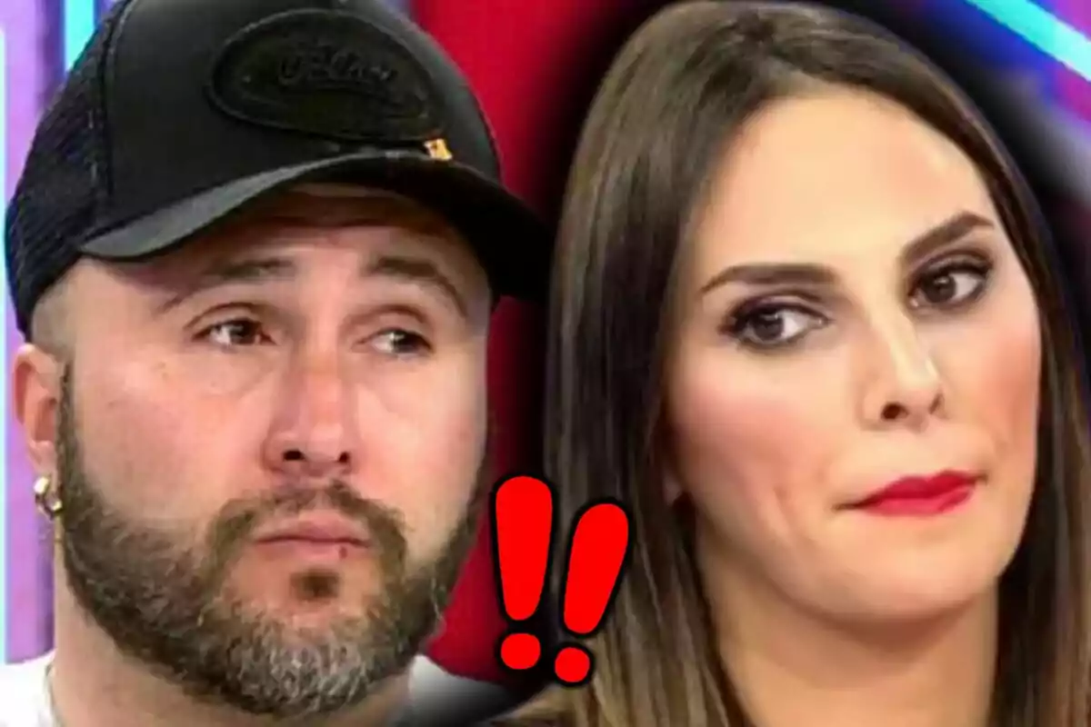 Close-up photo montage of Kiko Rivera and Irene Rosales, both with serious expressions and two red exclamation marks in the center.
