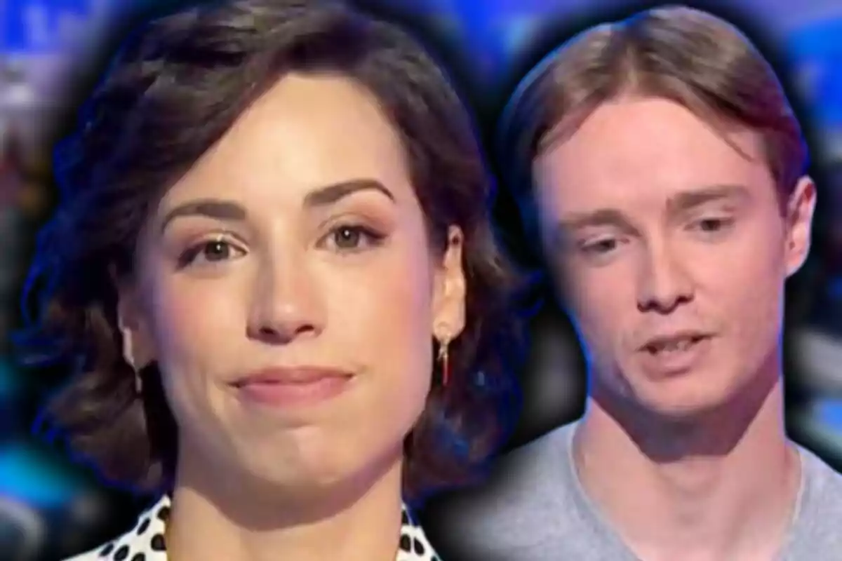 Photo montage of Manu Pascual and Rosa Rodríguez in the foreground with serious expressions and a blurred background.
