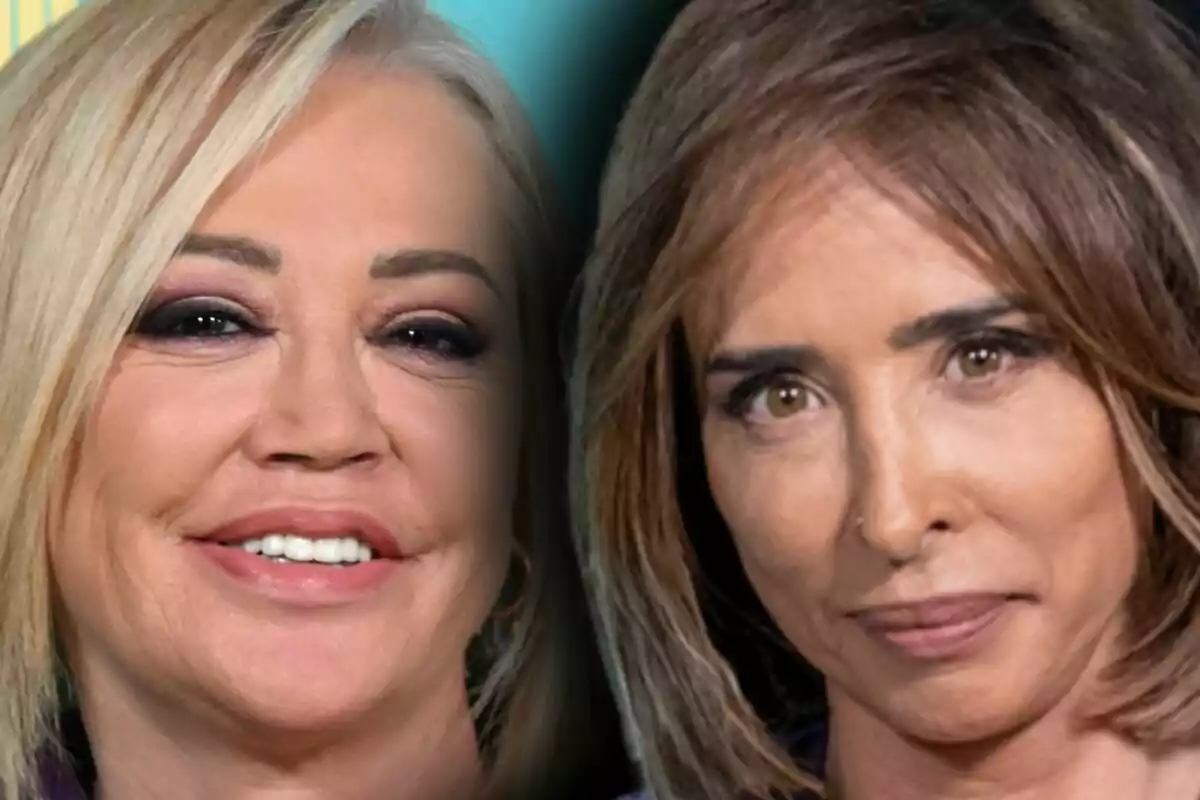 Close-up photo montage of Belén Esteban smiling and María Patiño serious, both looking at the camera.