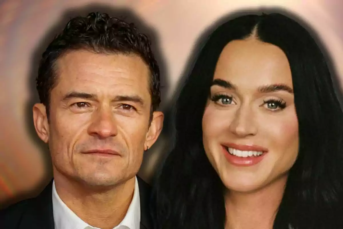 Orlando Bloom with Katy Perry, both looking forward with a blurred background