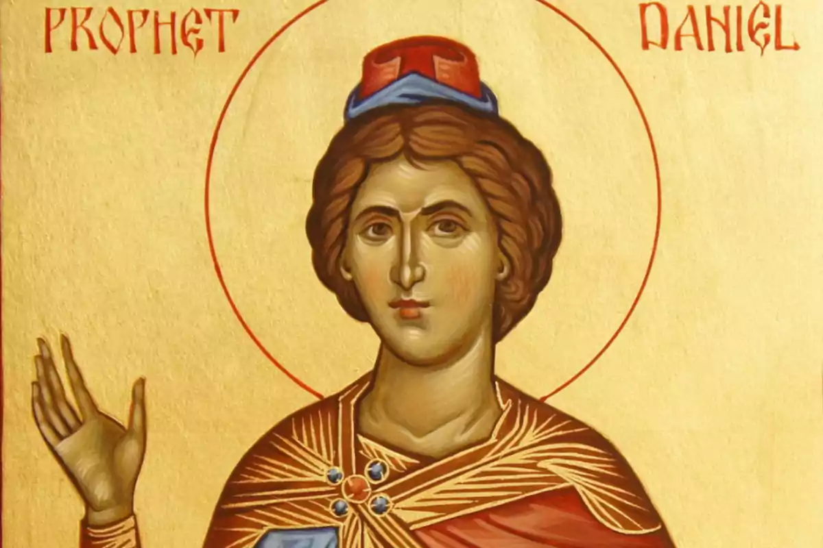Pintura religiosa d’un home amb túnica i halo daurat aixecant una mà en senyal de benedicció sobre un fons daurat