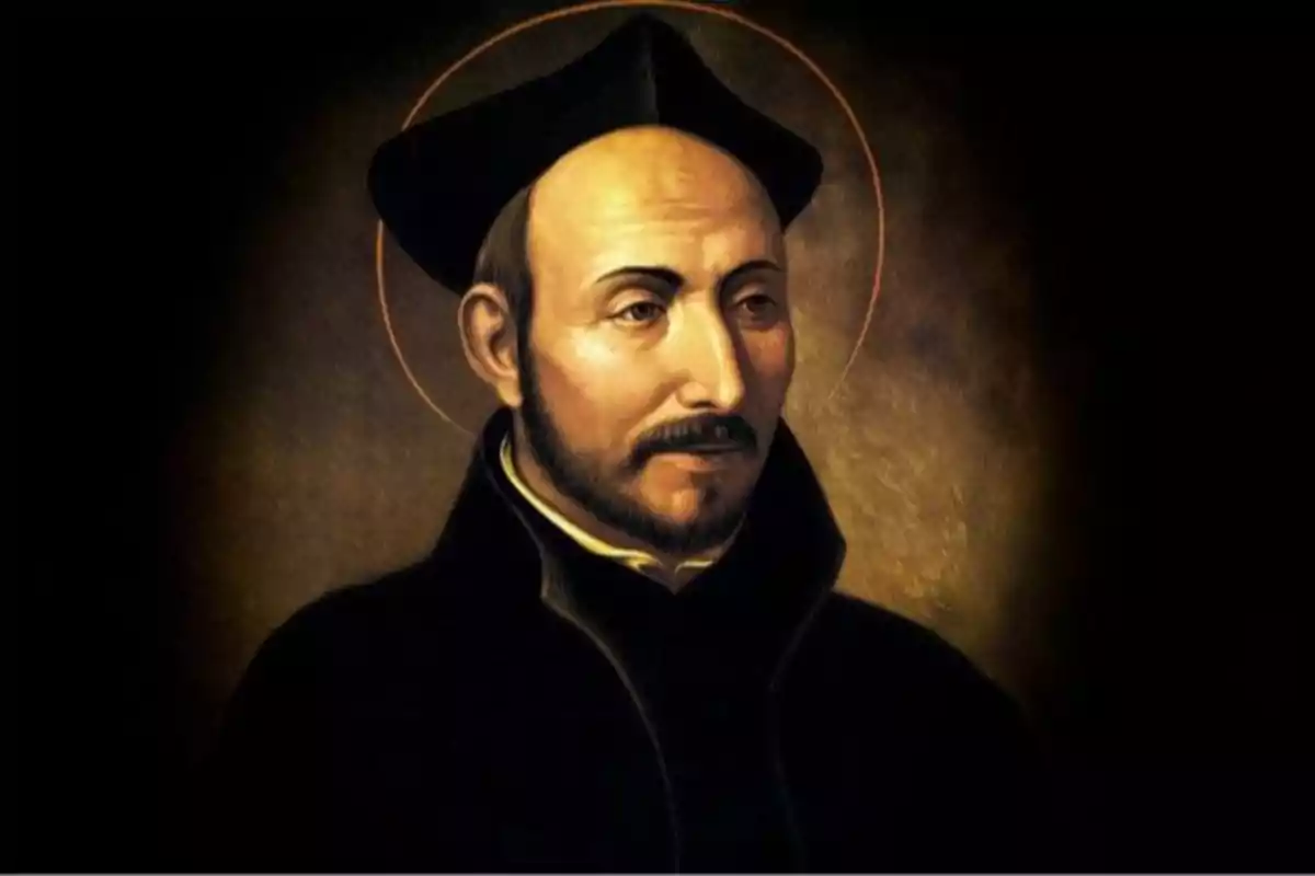 Retrato de un hombre con barba corta y boina negra, con un halo dorado alrededor de su cabeza y fondo oscuro Retrato de un hombre con barba corta y boina negra, con un halo dorado alrededor de su cabeza y fondo oscuro
