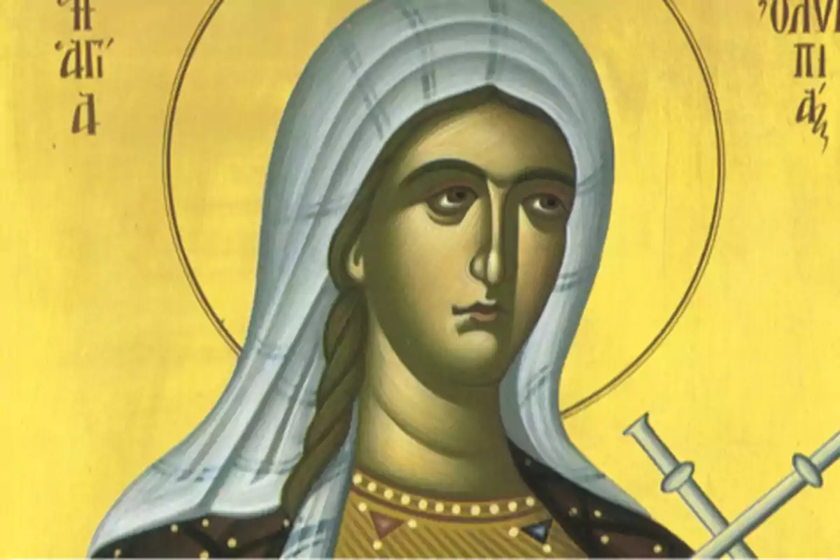 Icono religioso de una mujer con manto blanco y fondo dorado Icono religioso de una mujer con manto blanco y fondo dorado