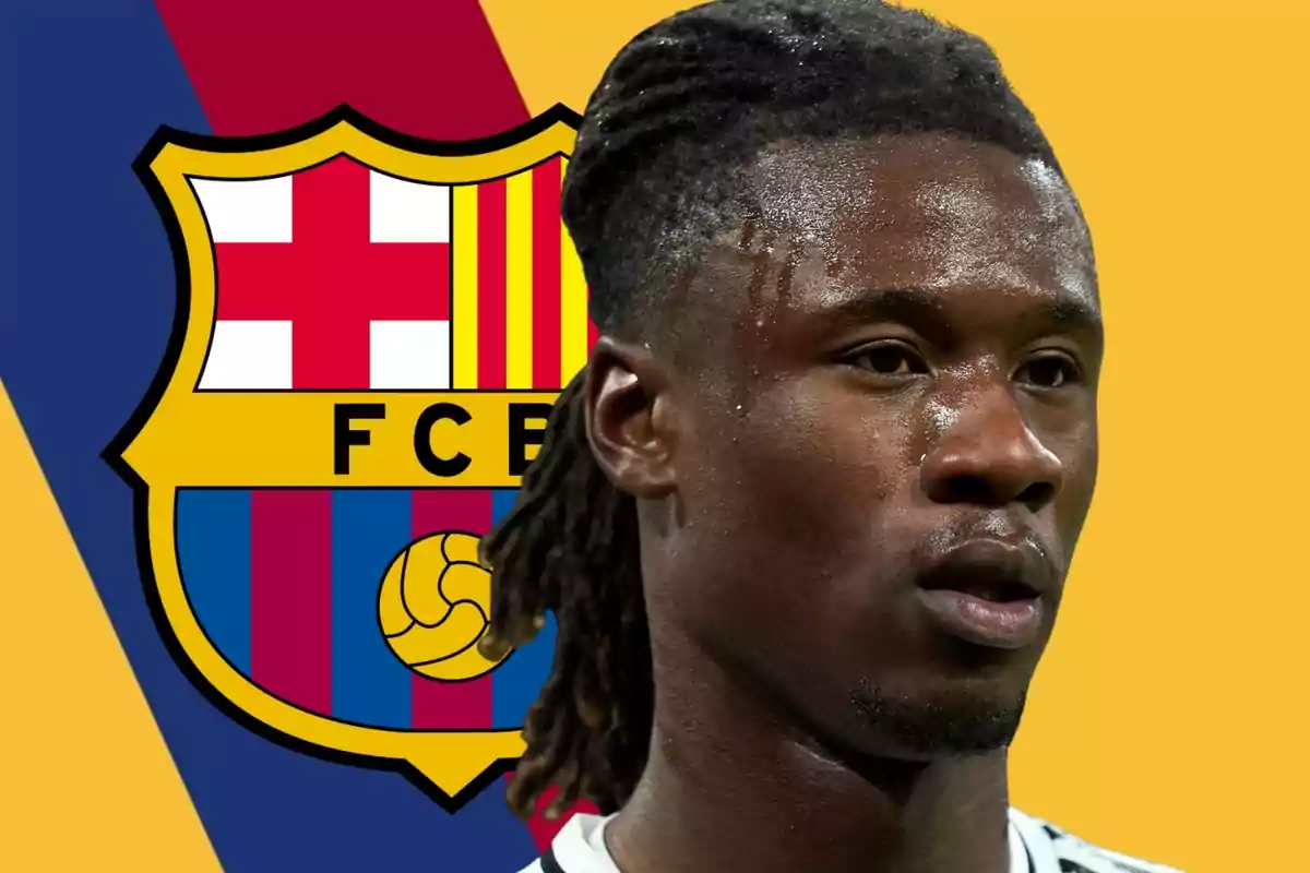 Futbolista con el escudo del FC Barcelona de fondo
