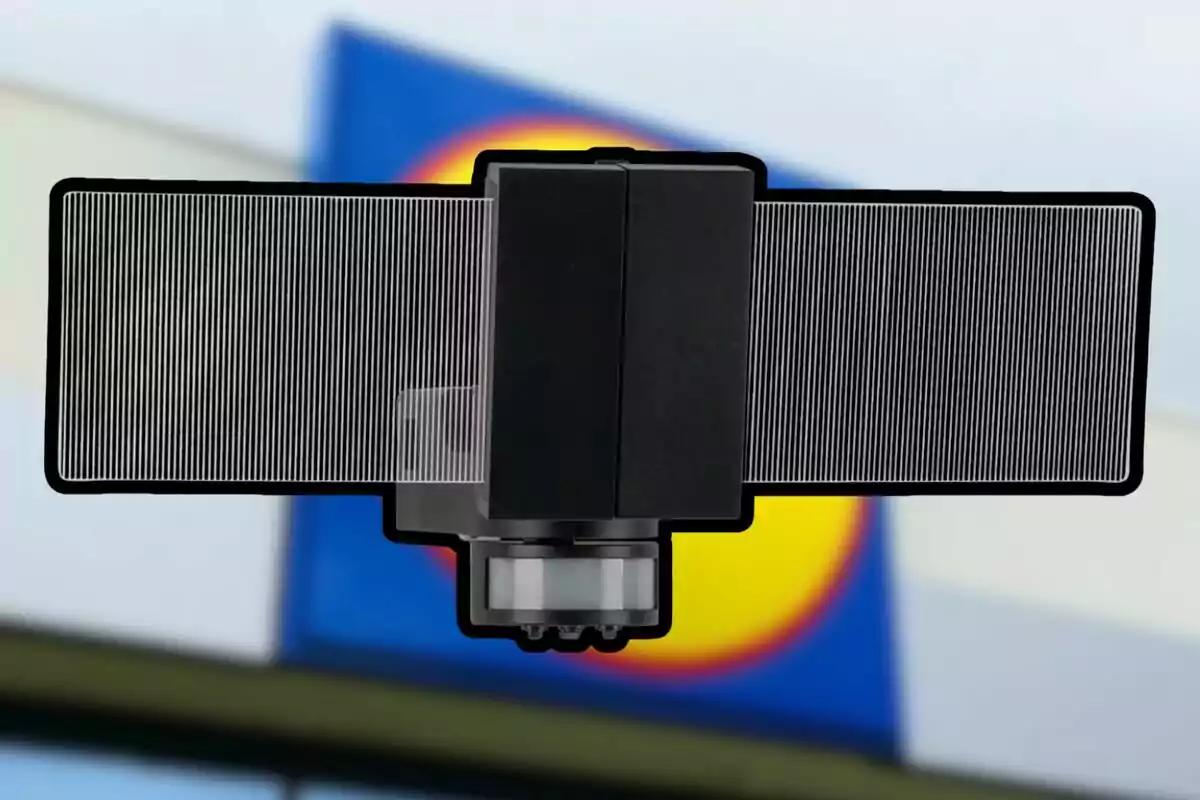 Antena rectangular negra con líneas finas en el centro de la imagen y un fondo desenfocado con colores azul, amarillo y rojo. Antena rectangular negra con líneas finas en el centro de la imagen y un fondo desenfocado con colores azul, amarillo y rojo.