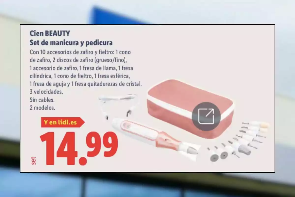Set de manicura y pedicura Cien Beauty con estuche rosa, accesorios y precio de 14.99 euros en promoción de Lidl Set de manicura y pedicura Cien Beauty con estuche rosa, accesorios y precio de 14.99 euros en promoción de Lidl