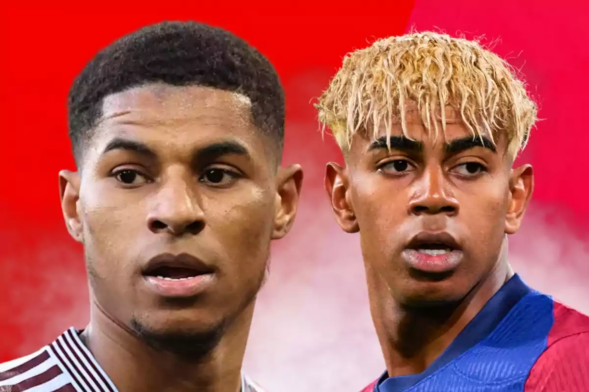 Two players looking in opposite directions with a blurred red background