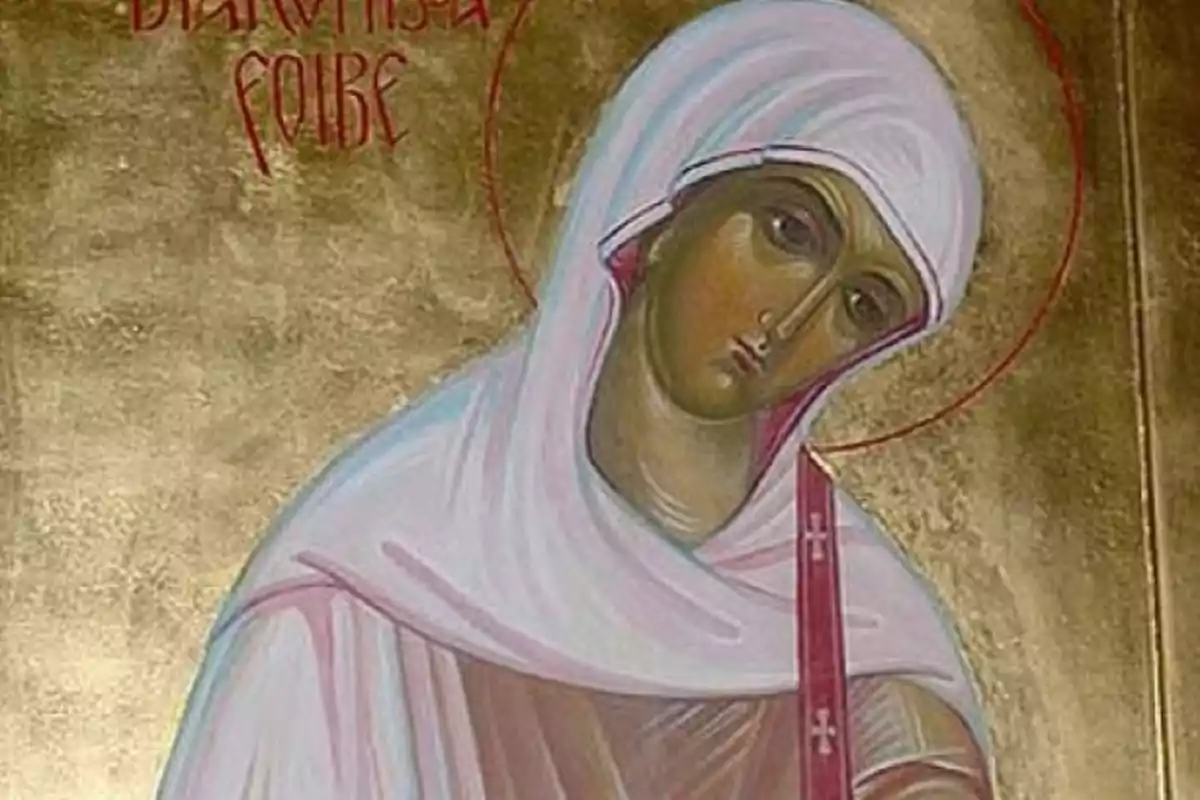 Pintura religiosa d’una dona amb mantell blanc i fons daurat Pintura religiosa d’una dona amb mantell blanc i fons daurat