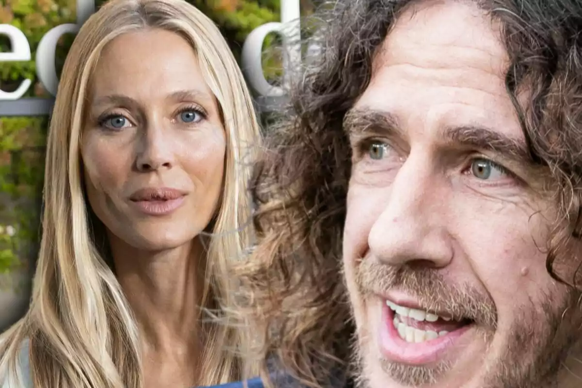 Primer pla d’una dona rossa de cabell llarg i un home de cabell arrissat i llarg, tots dos mirant cap endavant amb expressions serioses