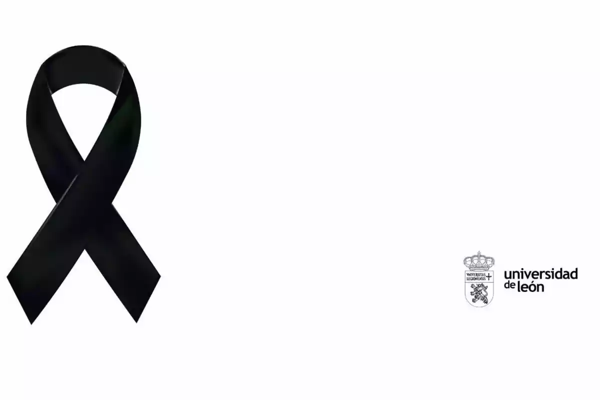 Llaç negre de dol al costat del logotip de la Universitat de Lleó sobre fons blanc