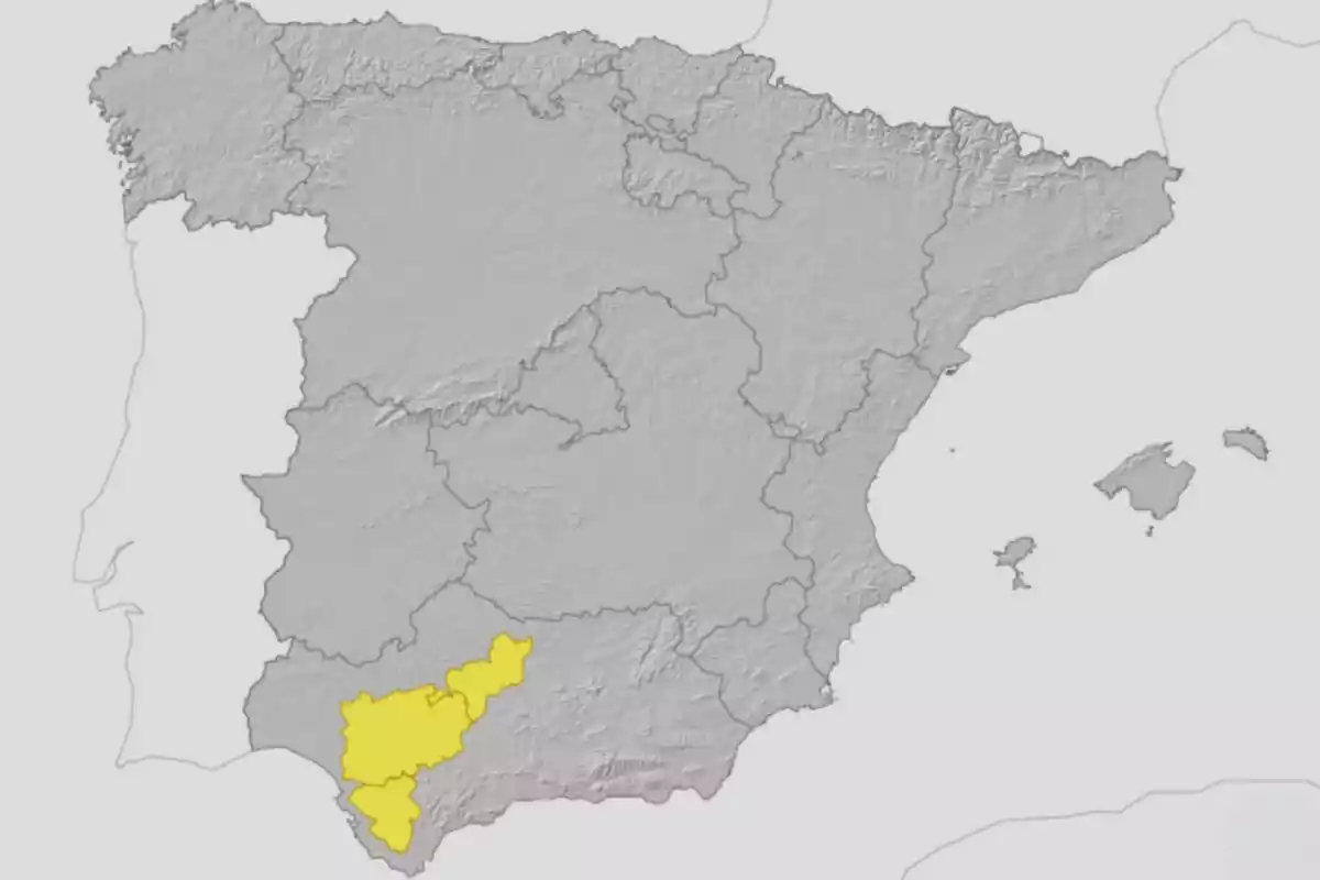 Mapa d’Espanya amb la província de Huelva ressaltada en groc Mapa d’Espanya amb la província de Huelva ressaltada en groc