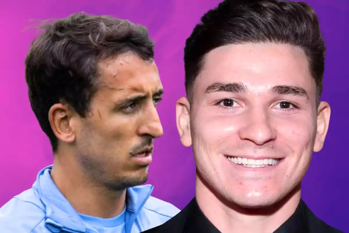 Dos homes joves apareixen davant d’un fons morat, un d’ells porta roba esportiva blava cel i l’altre somriu amb vestit fosc.