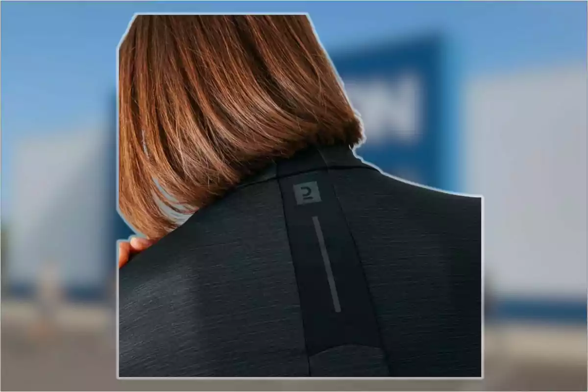 Persona d’esquena amb cabell castany curt portant una peça de roba negra amb un número dos a la part superior del coll Persona d’esquena amb cabell castany curt portant una peça de roba negra amb un número dos a la part superior del coll