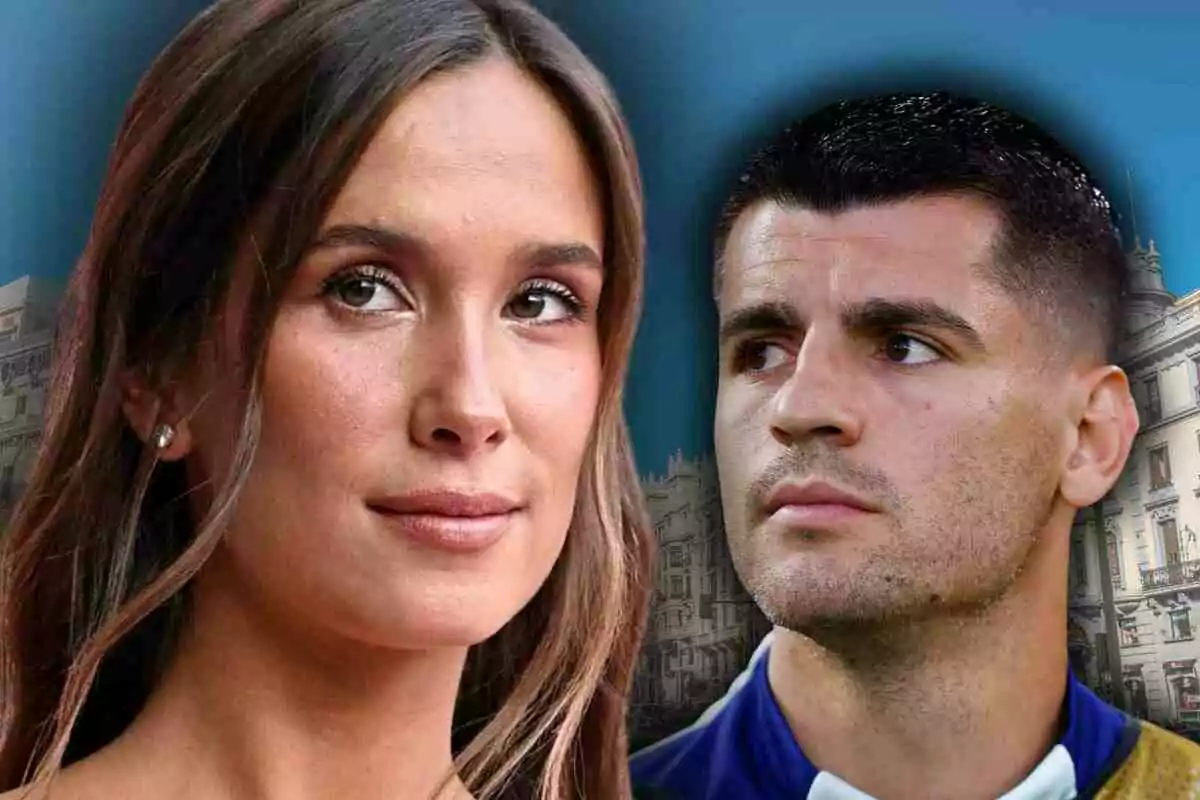 Primer pla de María Pombo i Álvaro Morata amb expressions serioses i un fons d’edificis urbans desenfocats