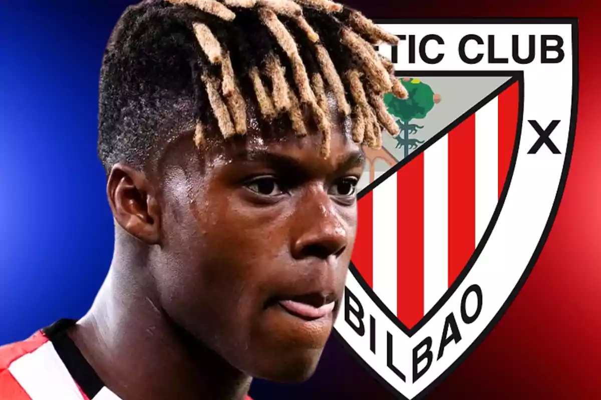 A player with the Athletic Club de Bilbao crest in the background