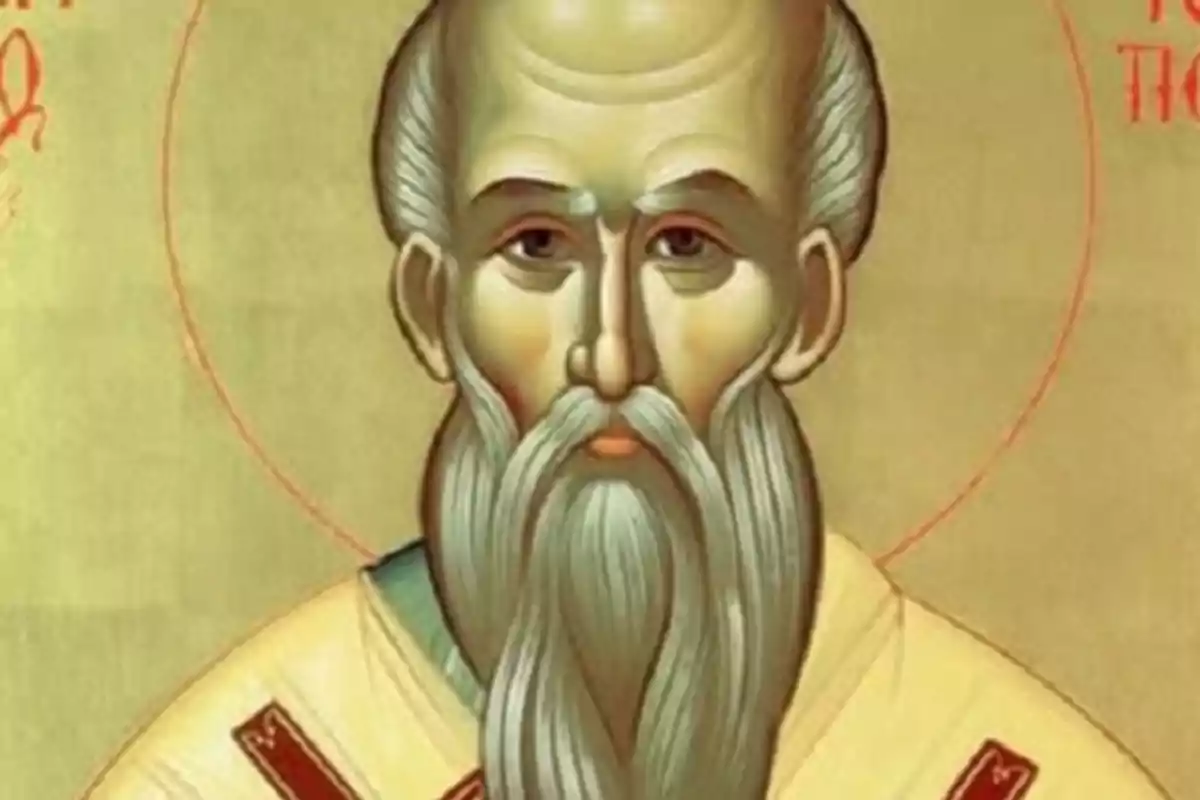 Ilustración de un hombre anciano con barba y túnica en estilo de icono religioso