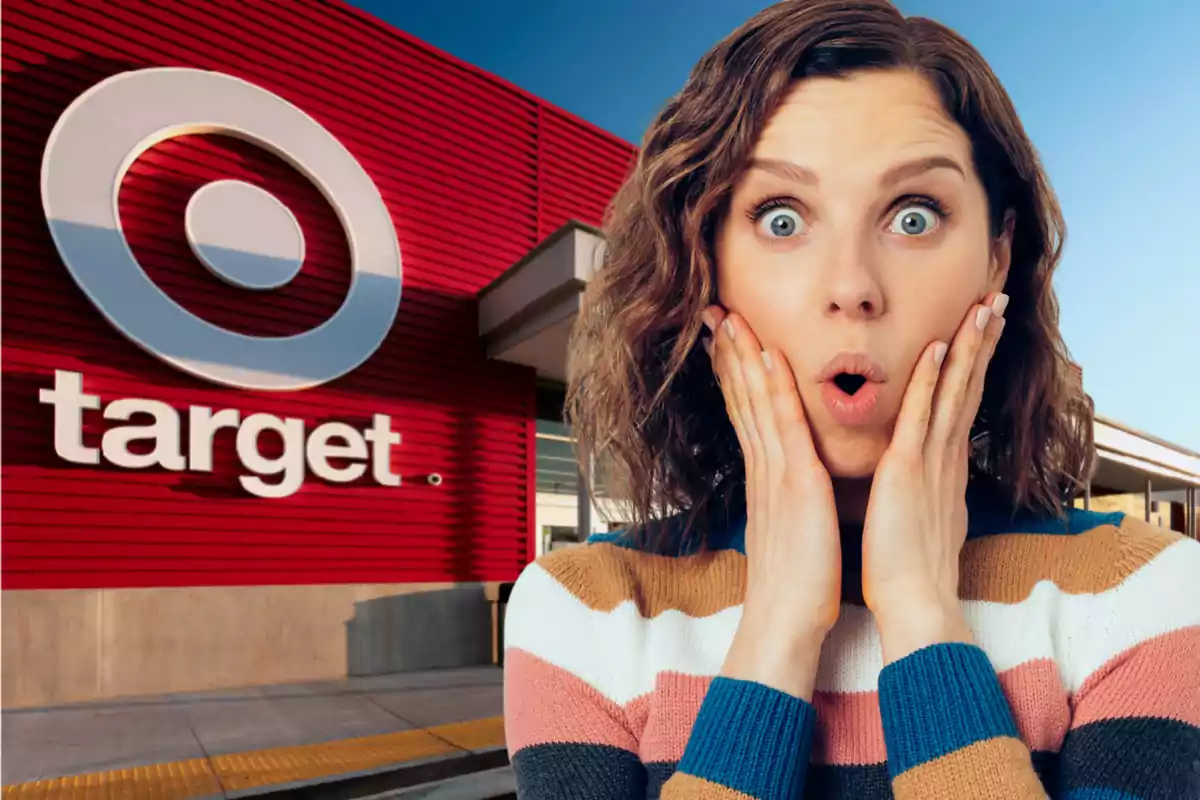 Mujer sorprendida frente a una tienda Target