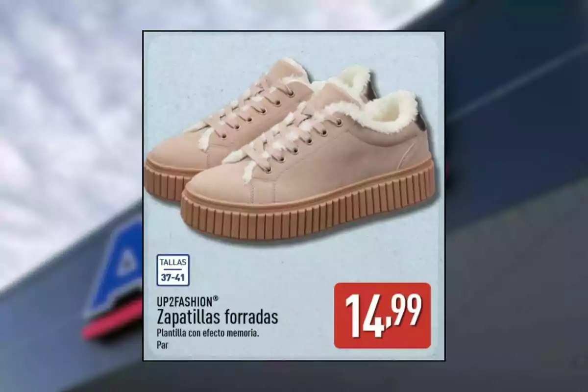 Zapatillas forradas color beige con suela gruesa marrón y forro interior de peluche blanco en oferta por 14,99 euros tallas 37 a 41 Zapatillas forradas color beige con suela gruesa marrón y forro interior de peluche blanco en oferta por 14,99 euros tallas 37 a 41