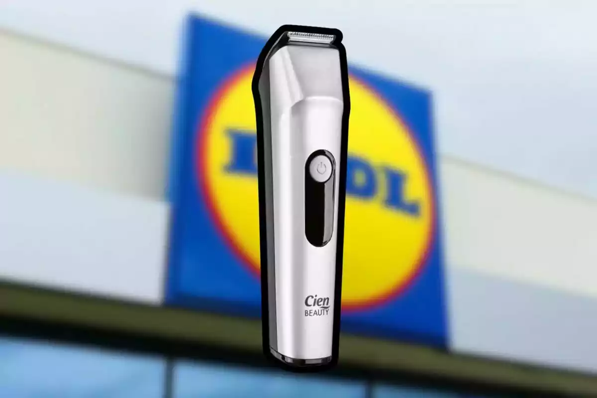 Cien Beauty hair clipper in front of a blurred Lidl store