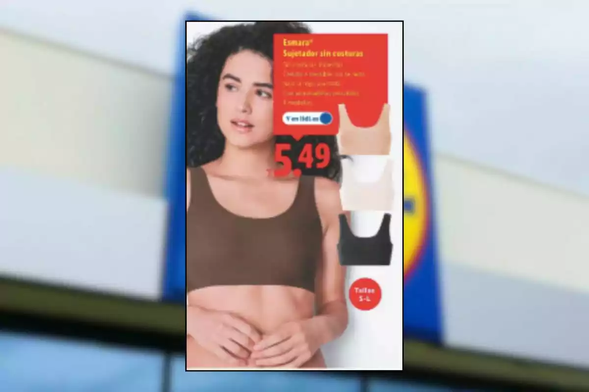 Publicitat de sostenidors sense costures de la marca Esmara en diferents colors amb un preu de 5,49 euros i talles de la S a la L