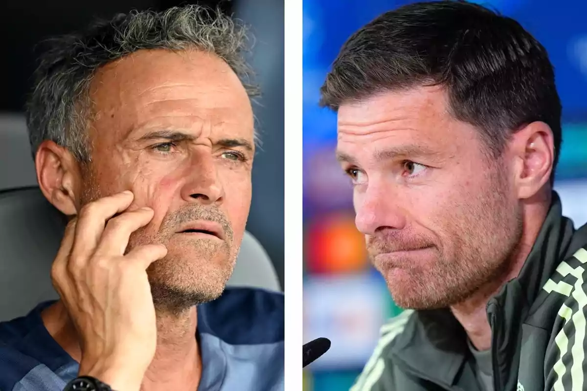 Dos homes de mitjana edat apareixen en primer pla, un amb expressió pensativa tocant-se la cara i l’altre mirant cap a un costat amb gest seriós, tots dos en ambients diferents.