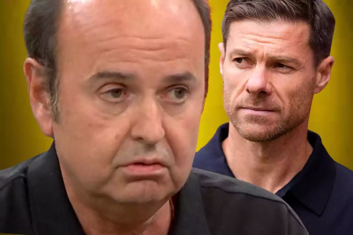 Dos hombres con expresiones serias sobre un fondo amarillo difuminado