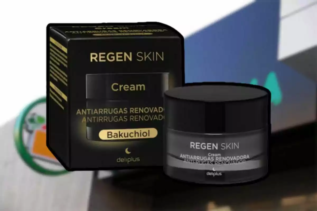 Envàs i capsa de crema antiarrugues renovadora Regen Skin amb bakuchiol de la marca Deliplus