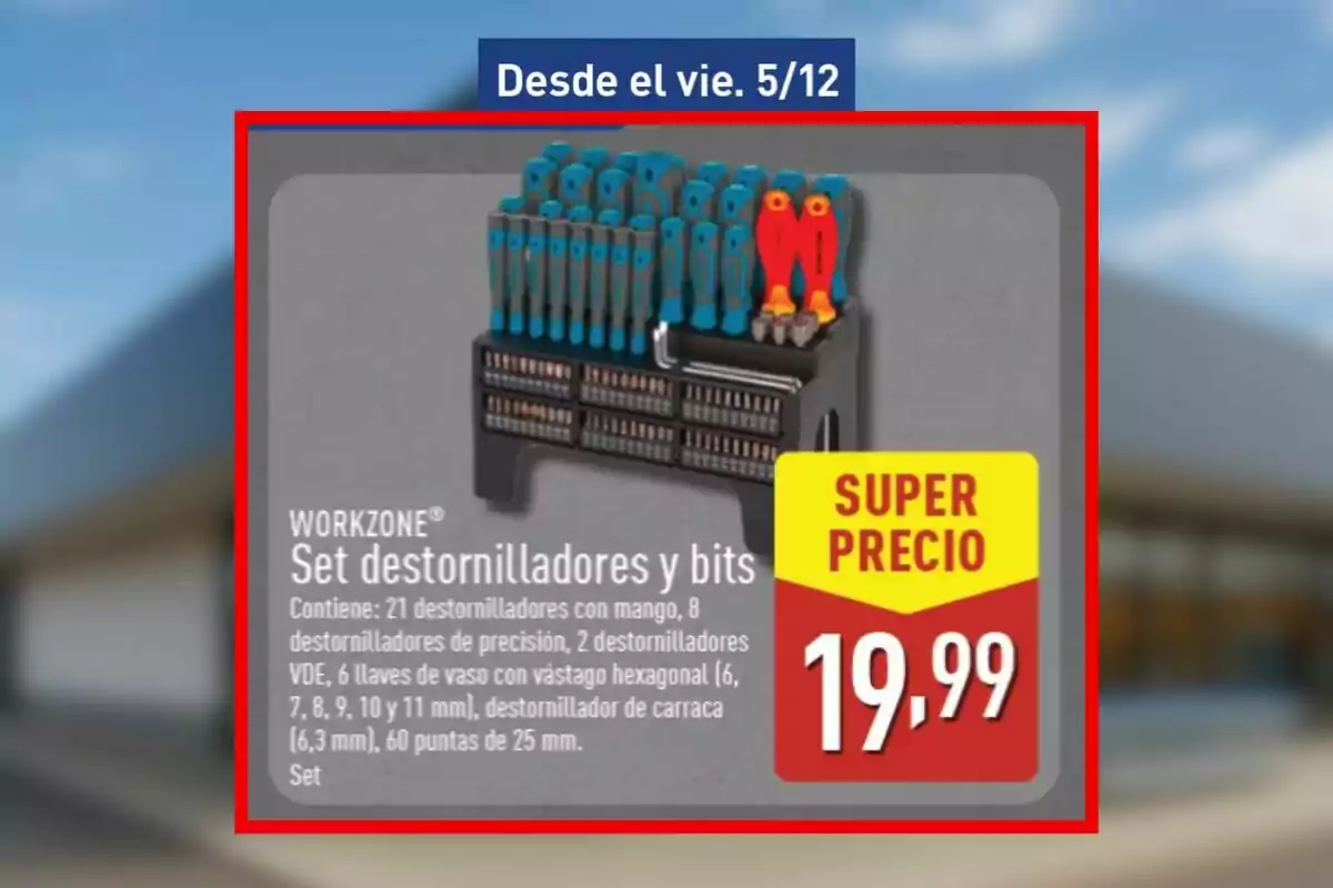 Joc de tornavisos i puntes de la marca Workzone en oferta per 19,99 euros, disponible a partir de divendres 5 de desembre a Aldi.