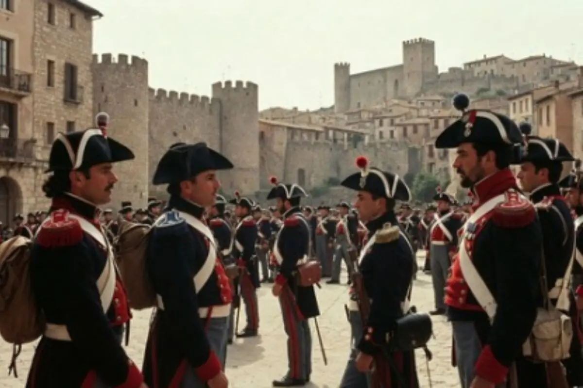 La foto representa la capitulació de Girona el 10 de desembre de 1809, al final del tercer i últim setge de la ciutat durant la Guerra del Francès.