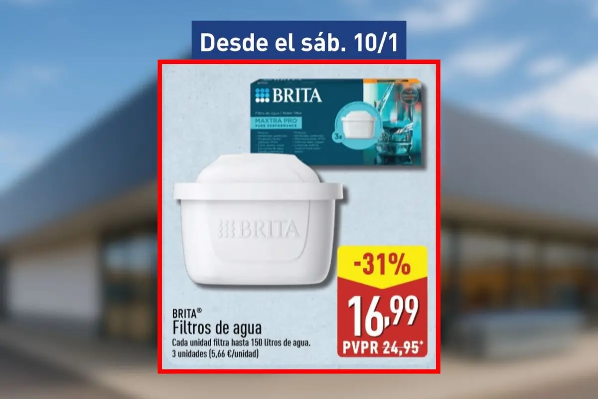Oferta de filtros de agua Brita Maxtra Pro pack de 3 unidades con descuento del 31 por ciento a 16,99 euros disponible desde el sábado, 10 de enero. Oferta de filtros de agua Brita Maxtra Pro pack de 3 unidades con descuento del 31 por ciento a 16,99 euros disponible desde el sábado, 10 de enero.