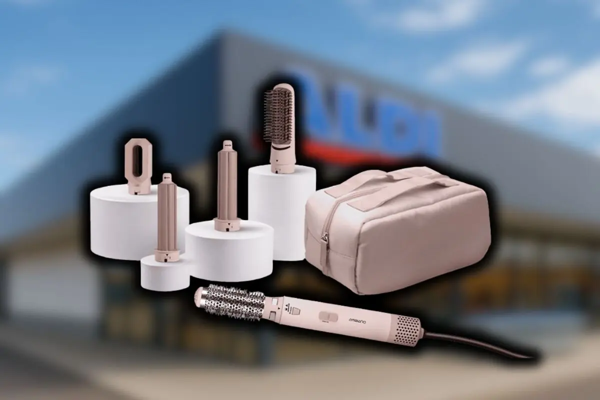 Una herramienta para secar el pelo de Aldi con 5 accesorios del secador para diferentes peinados.
