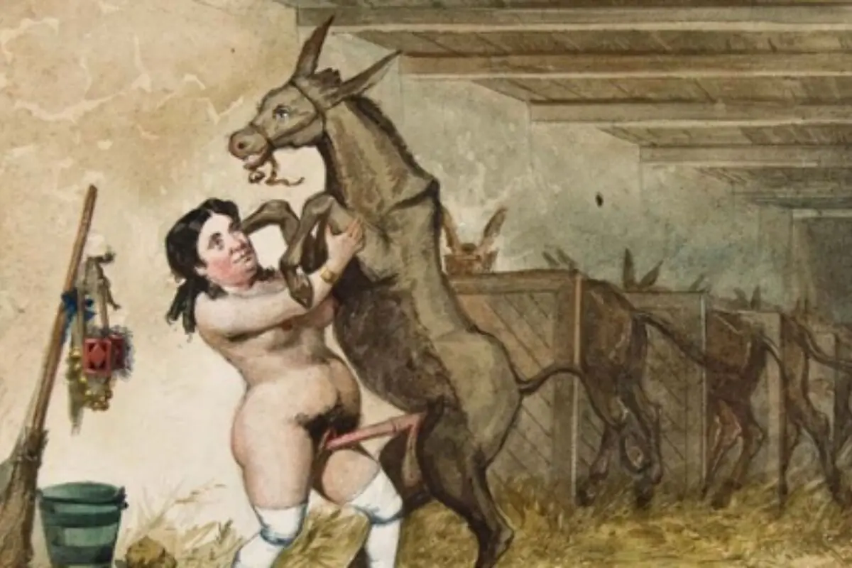 Pintura d’Isabel II mantenint relacions sexuals amb un ase feta per Valeriano i Gustavo Adolfo Bécquer.