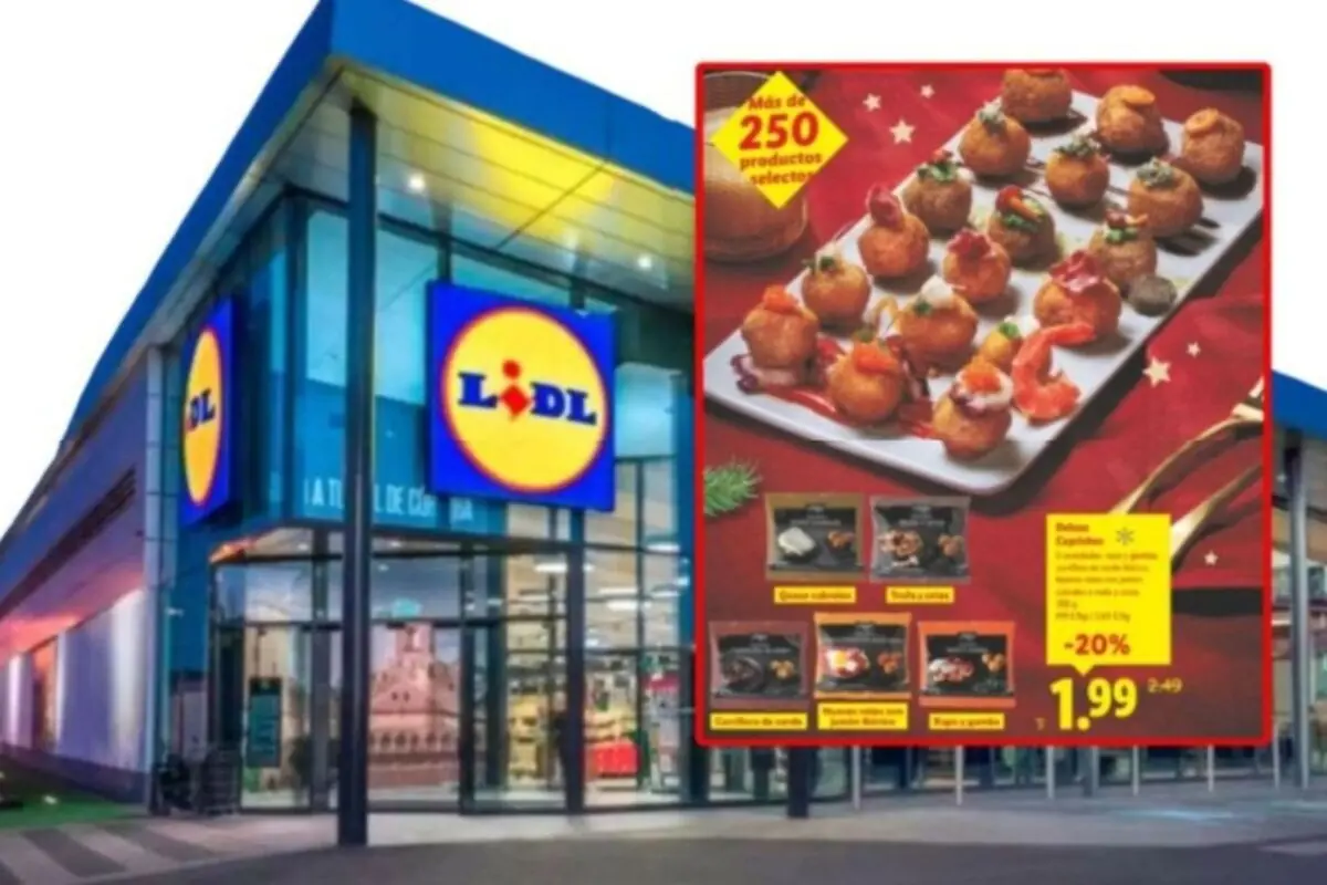 Lidl supermarket facade with a promotional sign for Christmas snacks and a special offer at the entrance
