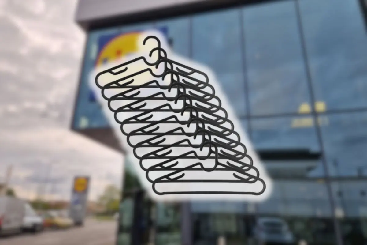 Drawing of several clothes hangers stacked on a blurry store background