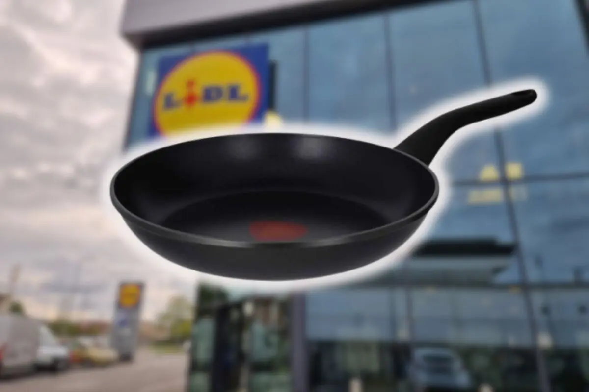 Black frying pan with a blurred background from a store