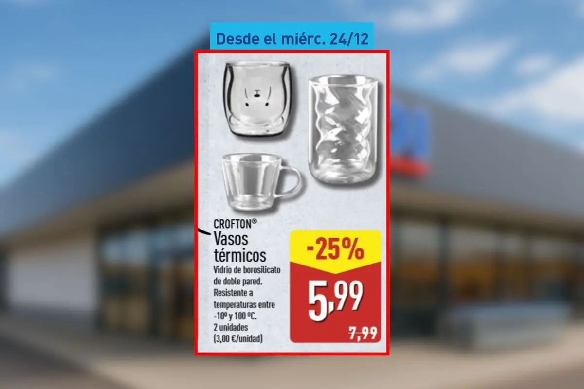 Oferta de gots tèrmics de vidre de borosilicat de doble paret en diferents dissenys amb un descompte del 25 per cent a un preu de 5,99 euros per dues unitats disponible a partir de dimecres 24 de desembre Oferta de gots tèrmics de vidre de borosilicat de doble paret en diferents dissenys amb un descompte del 25 per cent a un preu de 5,99 euros per dues unitats disponible a partir de dimecres 24 de desembre
