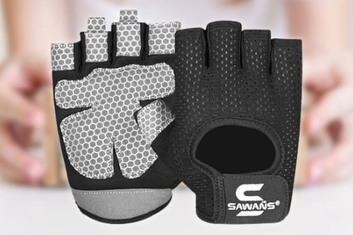 Guantes deportivos negros de medio dedo con palma acolchada antideslizante y logotipo de la marca Sawans Guantes deportivos negros de medio dedo con palma acolchada antideslizante y logotipo de la marca Sawans