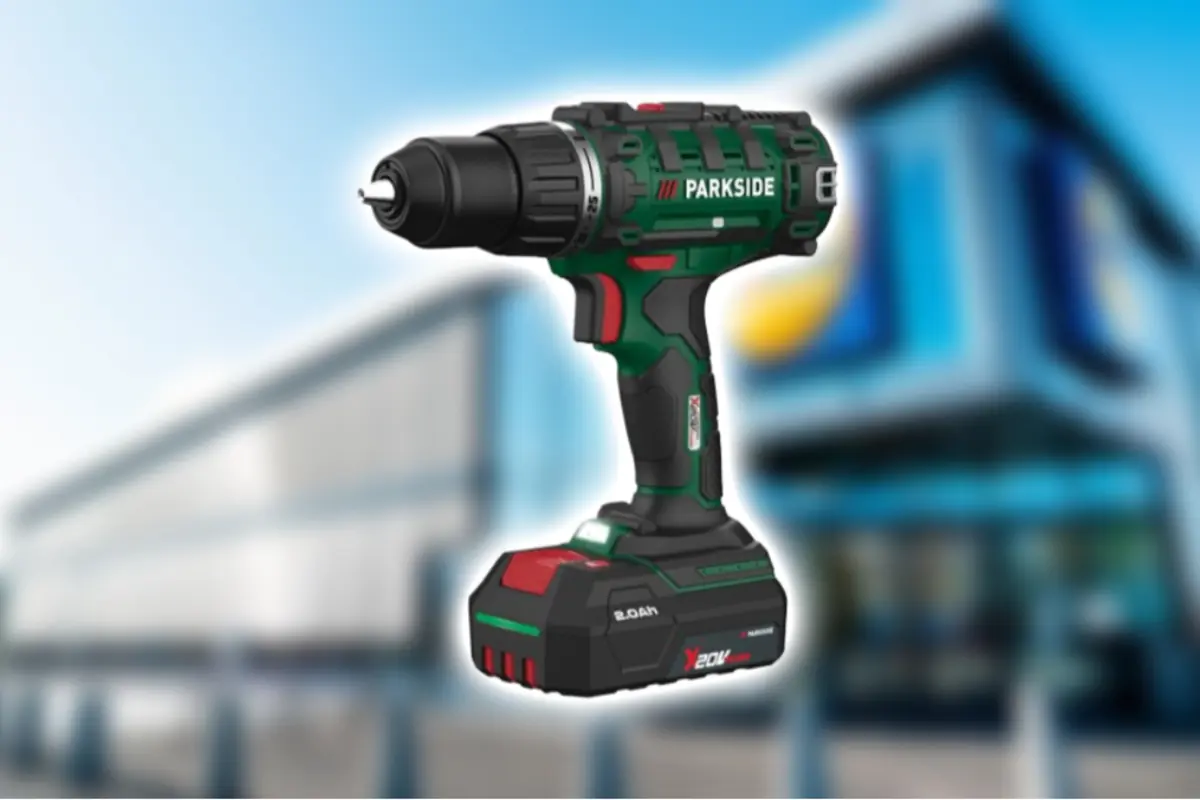 Parkside cordless drill driver against a blurred store background