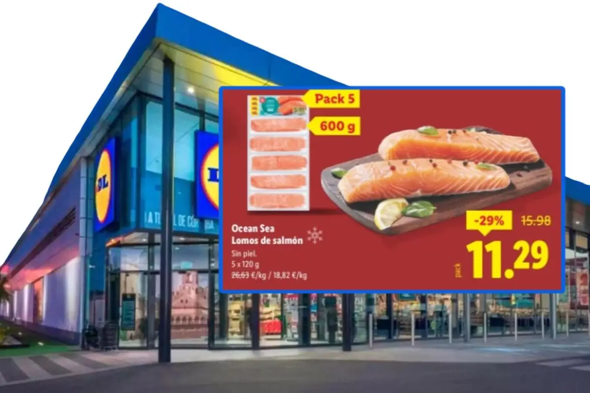 Offer on Ocean Sea salmon fillets in a 5-pack (600 g) for 11.29 euros with a 29 percent discount in front of a Lidl supermarket façade