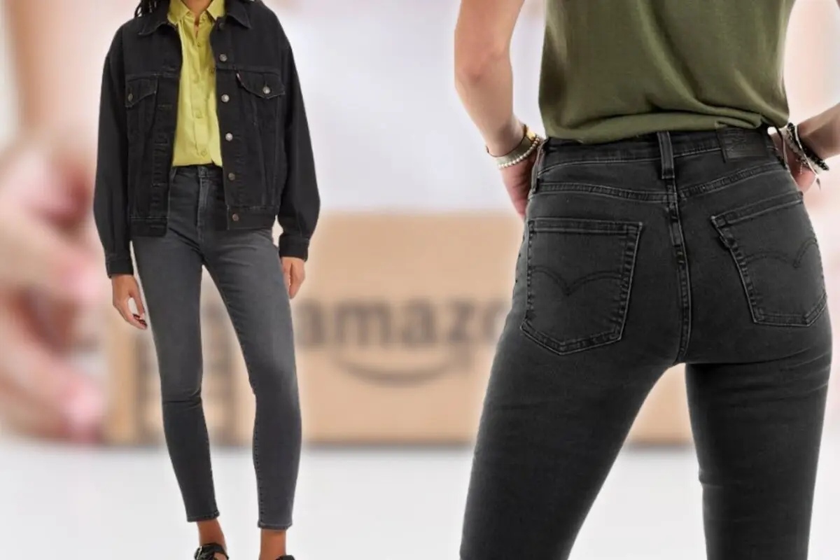 Montaje con unos pantalones vaqueros de Levi's de mujer con fondo de Amazon Montaje con unos pantalones vaqueros de Levi's de mujer con fondo de Amazon
