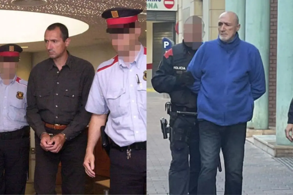 Dos escenas de detención donde un hombre esposado es escoltado por agentes de policía con el rostro pixelado