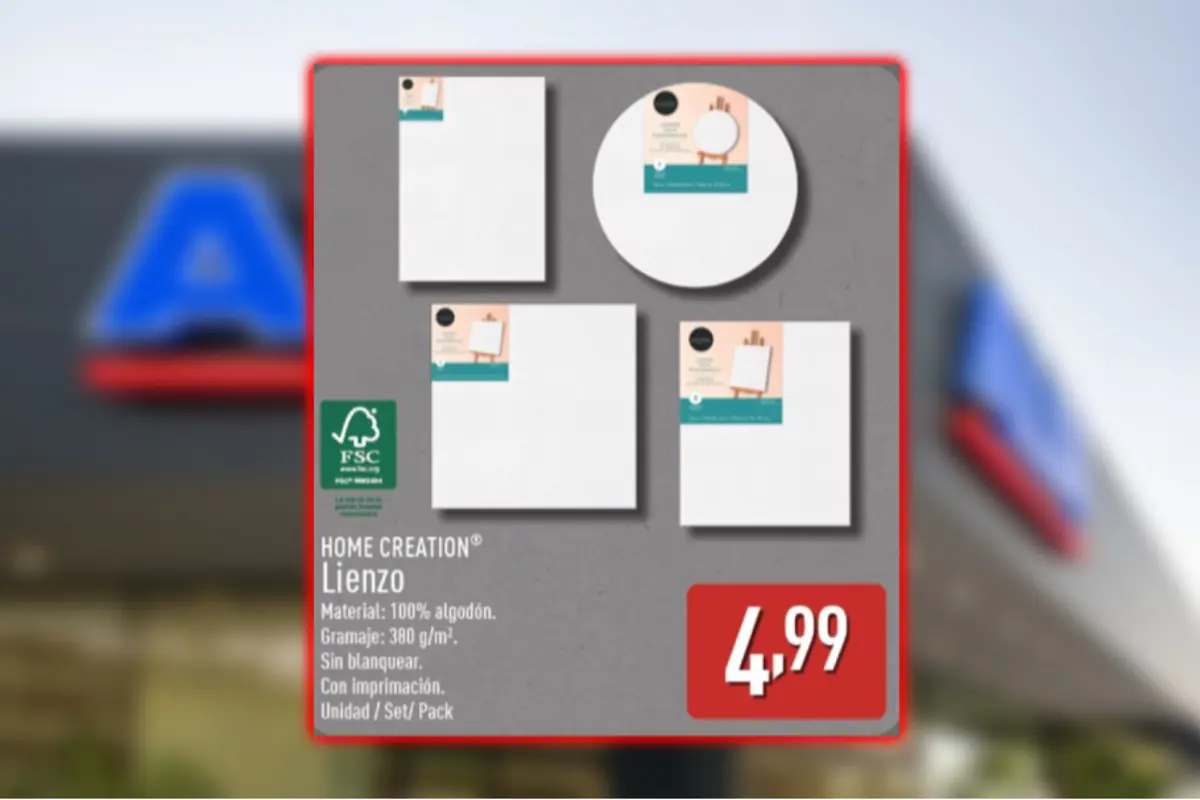 Oferta de lienzos Home Creation de algodón blanco en varios formatos con sello FSC y precio de 4,99 euros