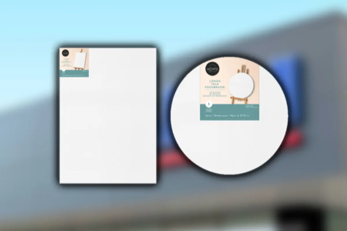 Lienzos en blanco rectangulares y redondos para pintar sobre fondo desenfocado